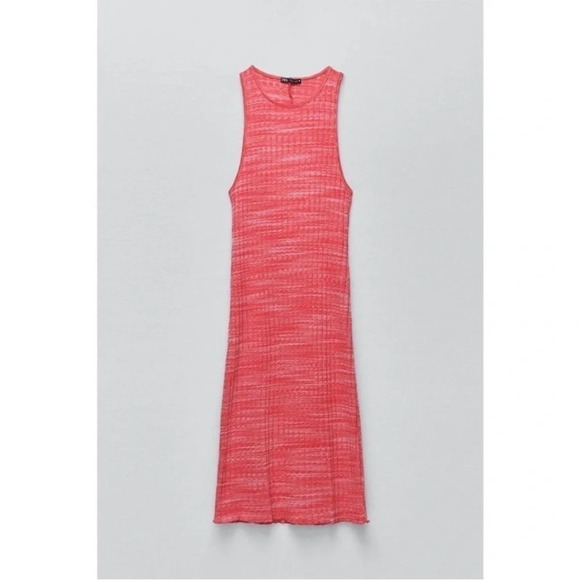 Zara Dresses & Skirts - Zara pink space dye ribbed bodycon midi dress size Medium